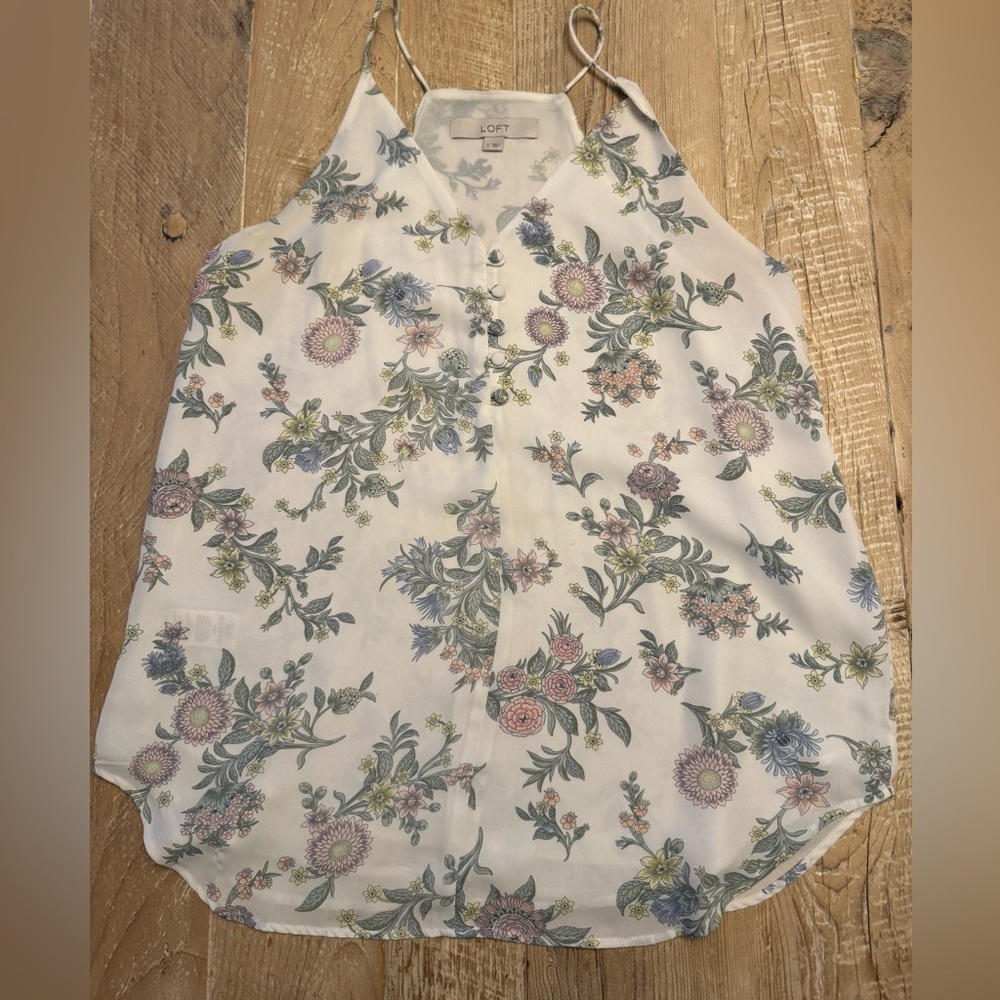 LOFT Floral Print Halter Blouse - Cream and Multicolor Floral S